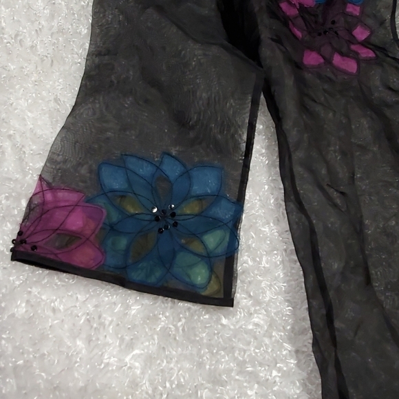 Chico's Black Sheer Flower Applique Overlay Jacket - Picture 4 of 7